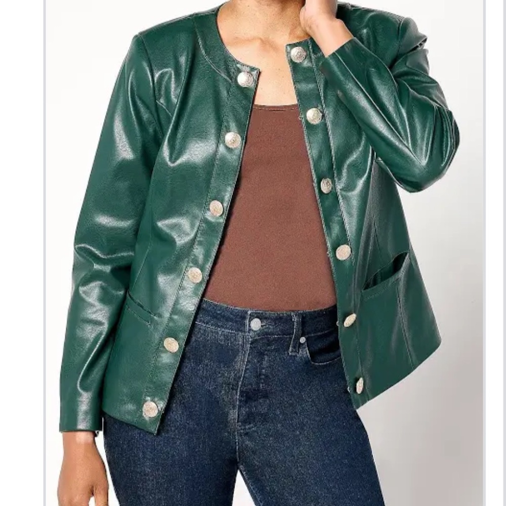 NWT GRAVER Susan Graver Faux Leather Long Sleeve Jacket (size 14 - Picture 2 of 8